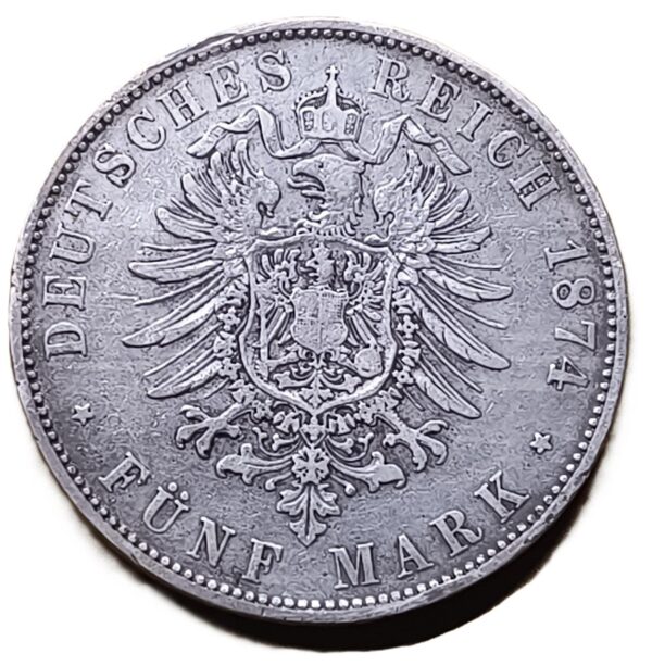 5 Mark 1874 Ludwig II Alemania VF - Imagen 2