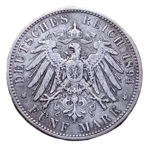 5 Mark 1894 Otto Alemania VF reverso