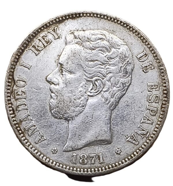5 Pesetas 1871 Amadeo España XF+