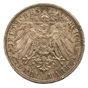 3 Marks 1911 Wilhelm II reverso
