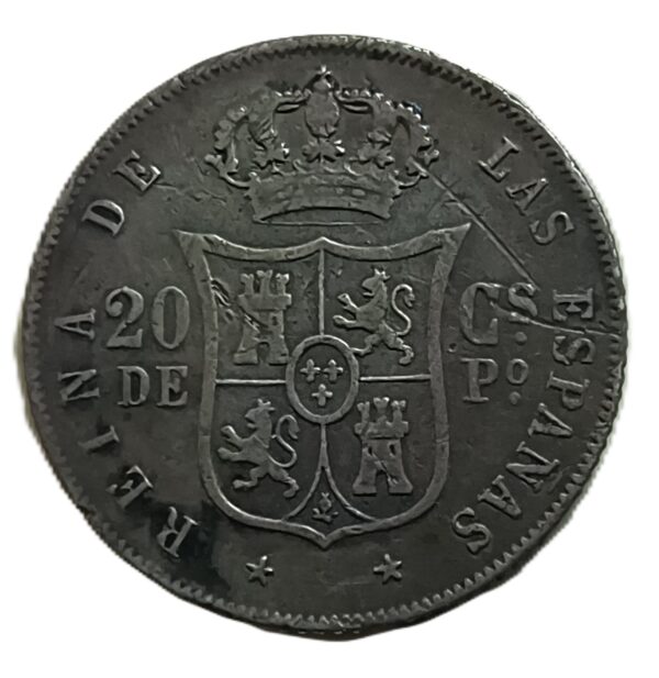 20 Centavos de Peso de Isabel II, Manila 1868 - Imagen 2