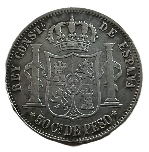 50 Centavos de Peso de Alfonso XII, Manila 1883 - Imagen 2