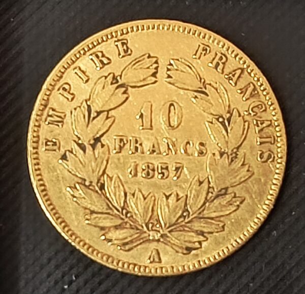 Moneda de Oro 10 Francs 1857 Napoleón III - Imagen 2
