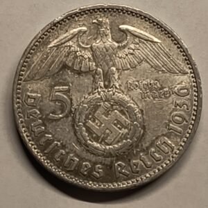 5 Reichsmark 1936-J Hindenburg reverso