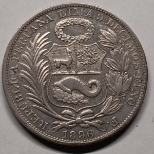 1 Sol Perú 1896 Libertad Sentada – Ceca Lima F – Plata 0,900 – EBC- reverso