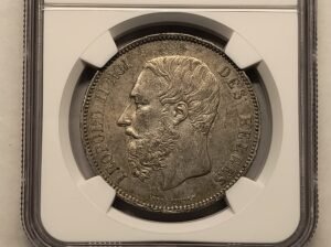 5 Francos Bélgica 1868 – Leopoldo II – Small Head – NGC AU Details · Plata 0,900 · ArgentumSun