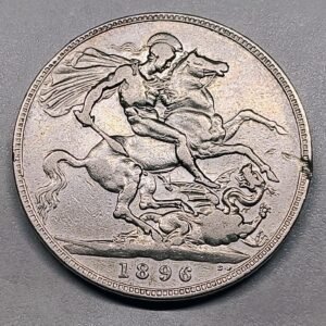 Crown Gran Bretaña 1896 — Reina Victoria Old Head — Plata 925 — San Jorge y el Dragón reverso