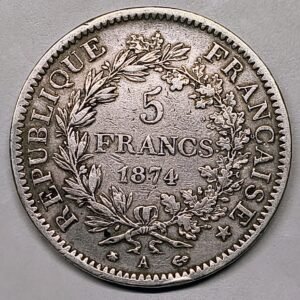 5 Francos Francia 1874-A – Hércules – Tercera República reverso