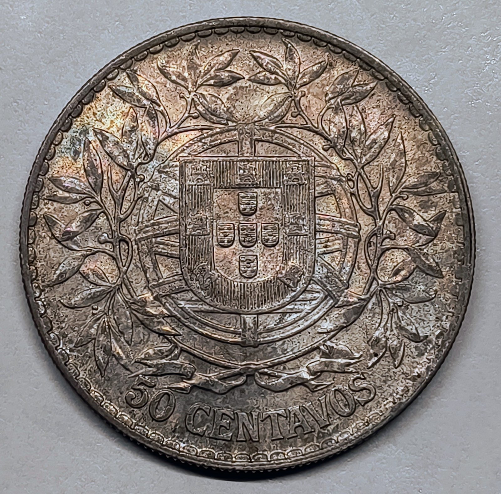 50 Centavos Portugal 1913 — República Portuguesa — Plata 835 · Plata 0,835 · ArgentumSun — Reverso