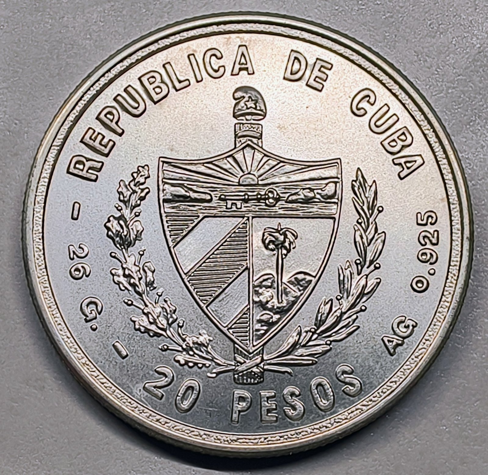 20 Pesos Cuba 1979 – Cumbre Países No Alineados · Plata 0,925 · ArgentumSun — Reverso