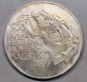 100 Schilling Austria 1977 – Fortaleza Hohensalzburg · Plata 0,640 · ArgentumSun