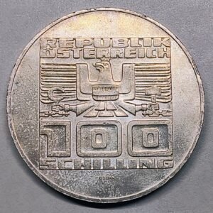 100 Schilling Austria 1977 – Fortaleza Hohensalzburg reverso