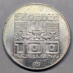 100 Schilling Austria 1975 – Olimpiadas Innsbruck reverso