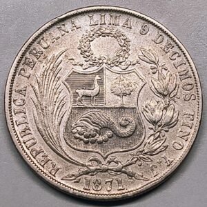 1 Sol Perú 1871 – Libertad Sentada reverso