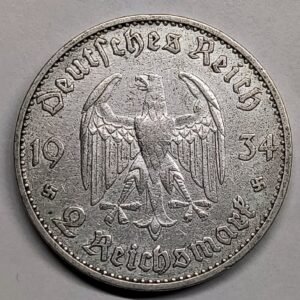 2 Reichsmark Plata Alemania 1934-A – Iglesia Garnison reverso