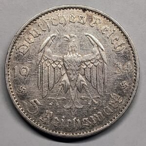5 Reichsmark Plata Alemania 1934-A – Iglesia Garnison reverso