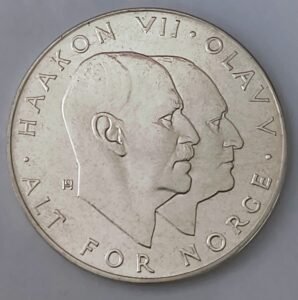 25 Kroner Noruega 1970 – Olav V Liberación · Plata 0,875 · ArgentumSun
