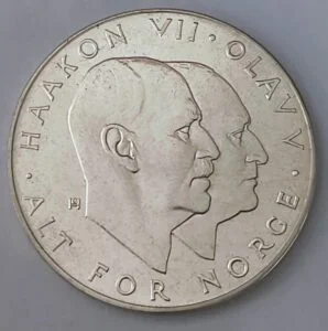 25 Kroner Noruega 1970 – Olav V Liberación · Plata 0,875 · ArgentumSun