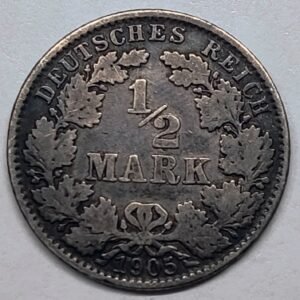 ½ Mark 1905 E Plata Imperio Alemán anverso