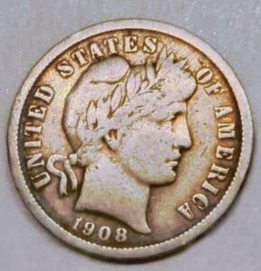 1 Dime 1908 Barber Plata | Filadelfia · Plata 0,900 · ArgentumSun