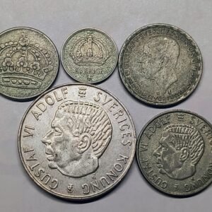 Lote Monedas Plata Suecia 25 Ore 50 Ore 1 Krona 5 Kronor 1946-1955 anverso