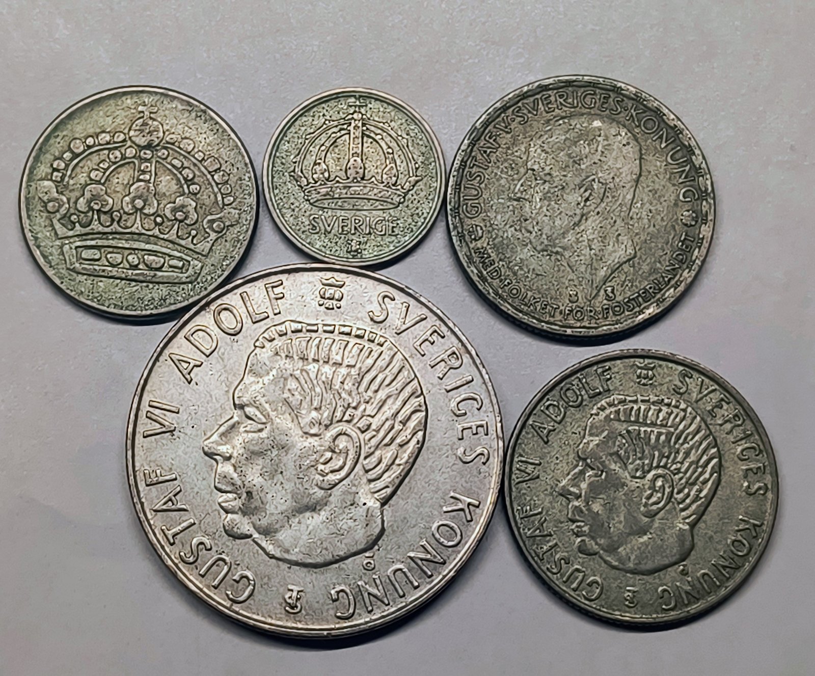 Lote Monedas Plata Suecia 25 Ore 50 Ore 1 Krona 5 Kronor 1946-1955 · Plata 0,400 · ArgentumSun
