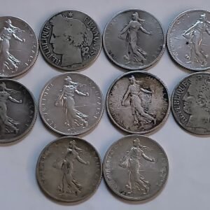 Lote 10 Monedas 1 Franc Semeuse Francia Plata (anos variados) anverso