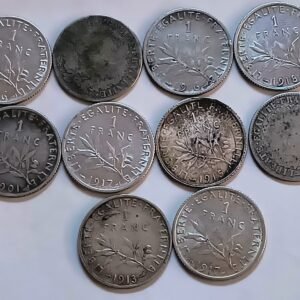 Lote 10 Monedas 1 Franc Semeuse Francia Plata (anos variados) reverso
