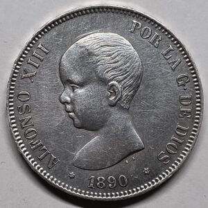 5 Pesetas Alfonso XIII 1890 Pelón anverso