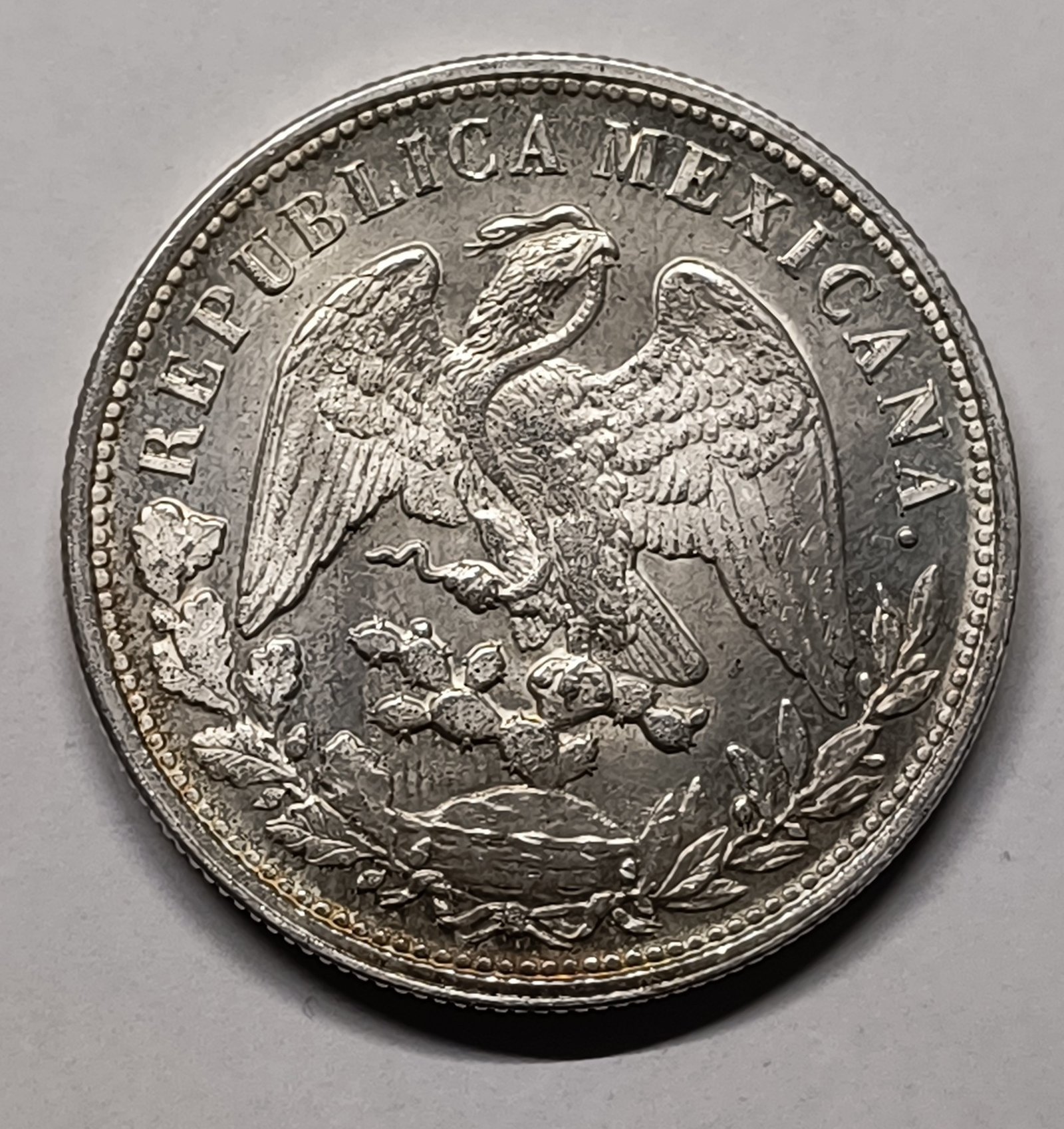 1 Peso República Mexicana 1898 Mo A.M. · Plata 0,902 · ArgentumSun — Reverso
